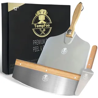 Pizzaschieber Edelstahl Zubehör, Pizzaschaufel Mit Zwölf Zoll Einklappbarem Holzgriff, Pizzaschneider Dreiteiliges Set Für Brot, Bäcker and Backen Pizza Spachtel Gadgets