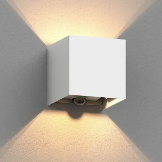 ledscom.de Wandleuchte CUBEL für außen, IP65, Up-/Downlight, Bewegungsmelder, weiß matt, quadratisch, 1x G9 max. 10W