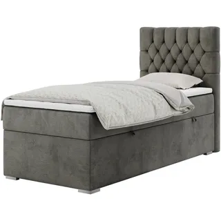 MKS Boxbett Pera 90/200 Dunkelgrau Velvet - H4 - Rechts Seite , Textil , H4 , Rechteckig , 90x200 cm , Schlafzimmer, Betten, Boxspringbetten