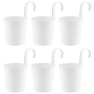 HEIYUET 6er Set Blumentopf Hängend Weiss, 10cm Klein Hängetöpfe Weiß Metall Blumentöpfe zum Aufhängen, Blumentopf zum Einhängen mit Haken für Außen innen Dekoration Garten Zaun