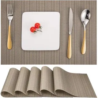 Tischset, 6er-Set, gewebte Vinyl-Tischsets, waschbar, hitzebeständig, rutschfest, geeignet für Küche, Familie, Restaurant, Café (Gold, Silber)