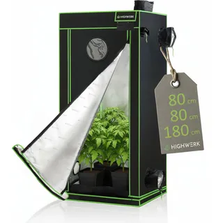 HIGHWERK Growzelt 80 x 80 x 180 cm, Indoor Grow tent, schwarz grün, Homegrow, Growschrank, Pflanzenzelt