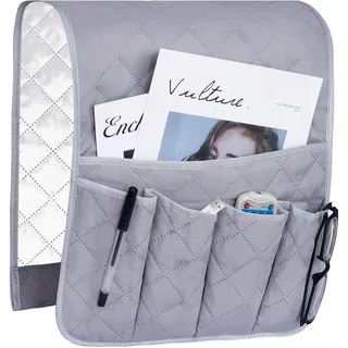 Armlehnen Organizer Platzsparender für Couch oder Sessel Bett Storage Tasche TV Fernbedienung Halterung für Handy, Buch, Zeitschriften, Bleistift, Grau