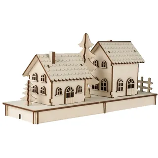 Rayher Holzbausatz Häuschen, 3D-Bausatz Holz, FSC zertifiziert, natur, 31,7x9,4x14cm, Set 52 Teile, 46300000