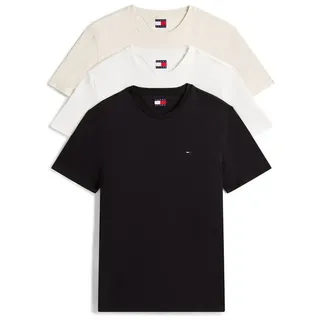 Tommy Hilfiger Tommy Jeans für Herren. DM0DM21579 3er-Pack extra dünne Logo-T-Shirts schwarz, weiß, beige (L), Lässig, Baumwolle, Kurzarm