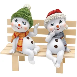 Dekohelden24 Schneekinder mit Mütze und Schal in rot-grün als Kantensitzer im 2er Set, L/B/H je Figur 6,5 x 6,5 x 12 cm