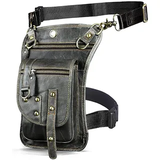 Le'aokuu Herren Echtes Leder Tasche Hüfttasche Beinbeutel Kleines Haken Tasche Messenger Bag 2141 (2141 A2 Grau)
