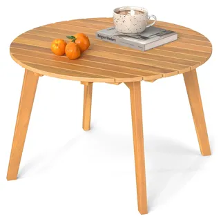 COSTWAY Beistelltisch Holz, runder Gartentisch, Holztisch aus Akazienholz, Balkontisch, Kaffeetisch für Garten, Balkon, Terrasse, 62 x 62 x 40 cm - Naturbelassen