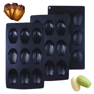 BMZXCH 3 Stück Stampo Madeleine Form, 9 Hohlräume Madeleine Formen Silikon Mini Madeleine Madeleines Backformen Backform Silikon für Madeleine Schokolade Süßigkeiten Kekse Eiswürfel (Schwarz)