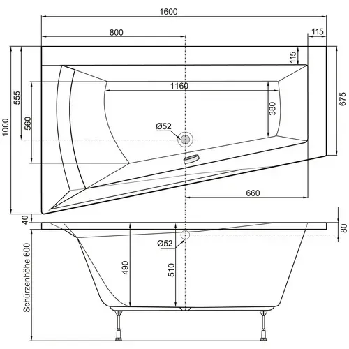 Bild von Delta I Badewanne 100 x 160 cm (871501)