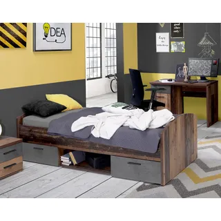 Forte Jugendbett Einzelbett, Winnie Optik: Old wood vintage, von Forte - Braun