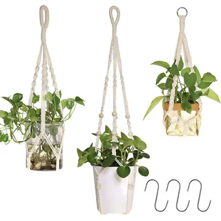 AceList Makramee Blumenampel 3er Set – Pflanzenampel für Innen & Außen, Blumenampel Hängend Balkon, Boho Baumwolle, Kurz & Lang, Ideal für Blumentopf & Dekoration
