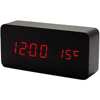 Lancoon HöLzerne Digitaluhr Multifunktions Led Wecker Mit Uhrzeit/Datum/Temperaturanzeige Und Sprachsteuerung Für Home Office Reisen AC11Black_Red