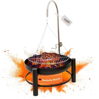 Holzkohlegrill mit stabiler Feuerschale, Schwenkgrill mit höhenverstellbarem Grillrost - Schwarz