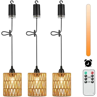Lightsjoy 3er Boho Hängelampe mit Batterie Outdoor Indoor Pendelleuchte Akku Hängeleuchte Dimmbar mit Fernbedienung IP65 Wasserdicht deckenlampe Ohne Stromanschluss für Innen Außen Garten Esszimmer