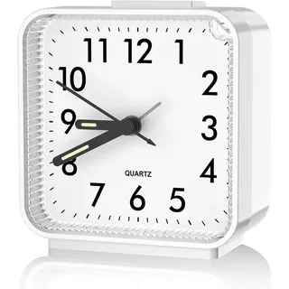 Wecker Analog Ohne Ticken, Leise Wecker mit Licht, Batteriebetrieben, Schlummerfunktion, Lauter Alarm, Leuchtziffern Zeiger, Tragbarer & Klein Reisewecker für Schlafzimmer Wohnbereich