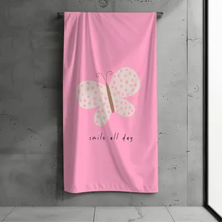 MTOnlinehandel Kinder Strandtuch 70x140 cm – Weiches & Saugfähiges Badetuch mit Schmetterling-Motiv pink – Baumwolle & Polyester Mix – Schnelltrocknend
