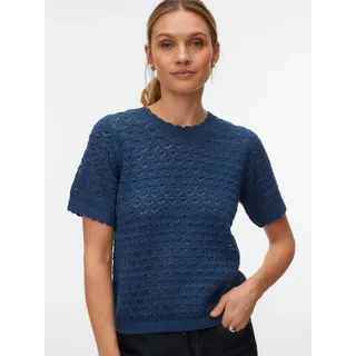 Vero Moda Stricktop "VMJAQUELINE SS O-NECK TOP BOO" mit zartem Muster, schwarz denim