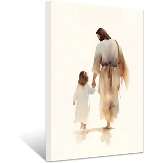 ZXHYWYM Jesus Leinwandbilder Gott und Mädchen Rückansicht Bilder Drucke christliches spirituelles Poster Aquarell Kunstwerk für Gebetsraum Wohnzimmer Gerahmt (Bild-3, (60.00 x 90.00 cms))