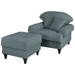 Furn.Design Sessel-Set grau Landhaus, Loungesessel inklusive Hocker , Grau , Holz , Nachbildung , 175x95x110 cm , Wohnzimmer, Sessel