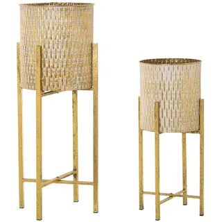 DRW Set mit 4 Blumentöpfen aus Metall 2+2 mit Fuß in Gold 30 x 74 cm und 25 x 54 cm, Mehrfarbig, estandar