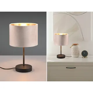 LED Tischlampe mit Samt Lampenschirm Beige, Nachttischlampe Schlafzimmer H: 33cm