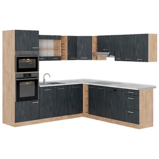 Vicco Winkelküche L-Form 237 x 247 cm Schwarz Beton/Goldkraft Eiche