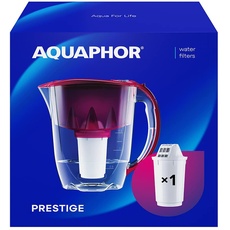 AQUAPHOR Wasserfilter Kanne Prestige Cherry inkl. 1 A5 Filter I Karaffe für 2,8l I Passt in die Kühlschranktür I Reduziert Kalk & Chlor I Tischwasserfilter I Praktische Filterkanne