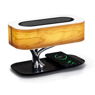 Masdio Nachttischlampe Schreibtischlampe mit kabellosem Ladegerät Bluetooth-Lautsprecher, Touch-Lampe für Schlafzimmer , Holz, (Light of Tree)