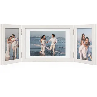 Afuly Bilderrahmen Weiß 3 Bilder für 10x15 und 13x18 cm Fotos Mehrfach Collage Holz Fotorahmen