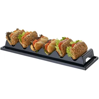 APS 11889 Snackpresenter/Snackwelle - 6 Mulden, 60 x 19 cm, Höhe 7,5 cm, Polystyrol, schwarz, mit Saftrille und Griffmulde, Made in Germany