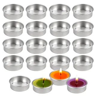 20 Stück Teelichthalter Metall, 4x1.5cm Teelichteinsatz Metall, Mini Teelichthalter Silber, Teelicht Tüllen, Kerzentülle, Metal Kerzenbecher, Duftkerzenbehälter für Hochzeit Weihnachten Tafelkerz