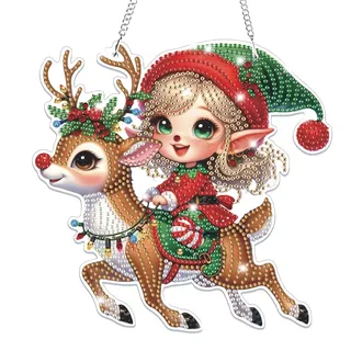 Lxmsja 5D Diamond Painting Weihnachten Anhänger, Hirsch Diamond Painting Fensterbilder Kinder Erwachsene, Hängende Ornament Bastelset Geschenk Mädchen 7 8 9 10 11 Jahre, Party Kranz Tür Fenster Deko