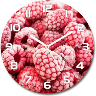 Wanduhr aus Glas 30fi Glasbild Glasuhr Gehärtetes Glas - weisse-zeiger - Frozen raspberries - Rot