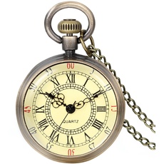 JewelryWe Herren Damen Taschenuhr, Vintage Einfach Uhr Anhänger Analog Quarz Kettenuhr Pullover Halskette Kette mit Gold Römischen Ziffern Zifferblatt