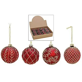 MC-Trend 12er Set edle Luxus Glas Weihnachtskugeln Ø 8cm Weihnachtsbaum Kugeln Christbaumkugeln Weihnachts Deko (ROT Gold)