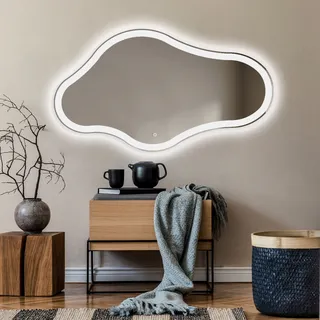Unregelmäßiger asymmetrischer Spiegel mit LED Beleuchtung 174x94 cm - mit LED Beleuchtung - LED Farbe Kaltweiß 7000K - Individuell Nach Maß - Beleuchtet Wandspiegel Lichtspiegel Badezimmerspiegel - Sensor Schalter - CHM222 - Transparent