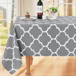 smiry Tischdecke Abwaschbar Rechteckig 140x200cm Tischtuch Polyester Wasserabweisend Lotuseffekt Marokkanisch Tischwäsche Schmutzabweisend Abwischbare Tafeldecke für Outdoor Party Küche,Grau
