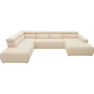 DOMO collection Wohnlandschaft »Brandon, belastbar bis 140kg/ Sitz, B/T: 359/228 cm, U-Form« ohne Sitztiefenverstellung, Cord, creme, beige