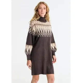 Lois Jeans für Damen. 448112550 Braunes Jacquard-Kleid (M), Lässig, Baumwolle, Langarm