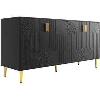 Urban Meuble Sideboard Wellenfront mit goldenen Griffen & Füßen Schwarzes , Holzwerkstoff , Rechteckig , 152x75x40 cm , Kleinmöbel, Kommoden, Sideboards