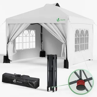 VOUNOT® Pavillon 3x3m Wasserdicht Stabil Winterfest, Pop Up Faltpavillon mit 4 Seitenteilen und 6 Sandsäcke, Faltbar Partyzelt Gartenzelt Gartenpavillon inkl. Tasche, Weiß
