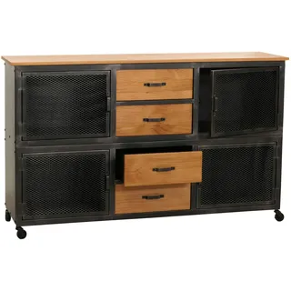 Mendler Sideboard HWC-N28, Kommode, Rollen 4 Schubladen, 3D-Struktur Industrial Retro Metall Holz 90x150x40cm ~ schwarz, natur