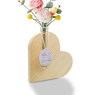 Dumeher Geschenke für Mama von Tochter Sohn Mama Geschenk Handgeschnitzt Holzherz mit Blumenvase und Grußkarte Holz-Herzvase als Muttertag Geburtstags Ruhestand Weihnachten, Keine Blumen