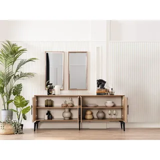Sideboard Anrichte mit Spiegel Gruppe Kommode Holz Gold Esszimmer