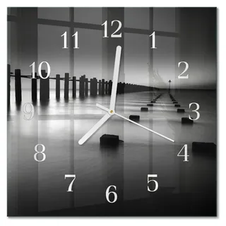 Tulup Glasuhr Wanduhr Küchenuhr Echt-Glas 30x30 cm Modern Dekorativ Geräuschlos Weiße Zeiger - Meer - Schwarz