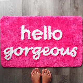 Hello Gorgeous Badematte, Hot Pink, Dunkel Magenta, Fuchsia, Rouge, Pfirsich, Koralle, niedlich, schön, schön, lustig, Dusche, lustig, Badezimmerdekoration, rutschfest, waschbar, Kinder und Frauen