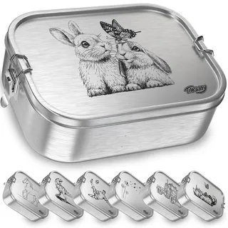 TAKWAY Edelstahl Brotdose Kinder mit Fächern 800ml | Auslaufsicher | Bento Box mit Unterteilung variabel | Jausenbox Brotbox Kindergarten Kita Schule (Hase, 3-Fächer)