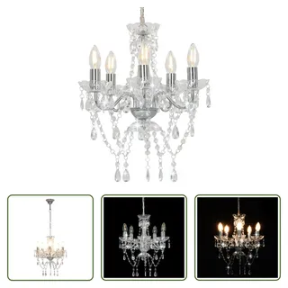 The Living Store Kronleuchter mit Kristallperlen Silbern Rund 5 x E14 - Silber