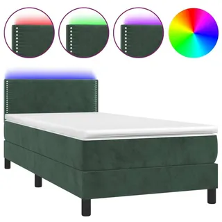 vidaXL Boxspringbett mit Matratze & LED Dunkelgrün 90x200 cm Samt - Grün